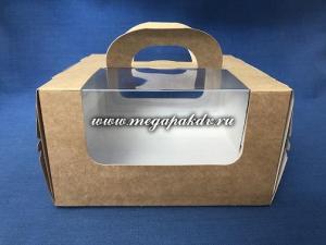 Коробка для торта 18х18 см, h 10 см, картон крафт, с окном, ручкой и линией отрыва, 1*5 (150)